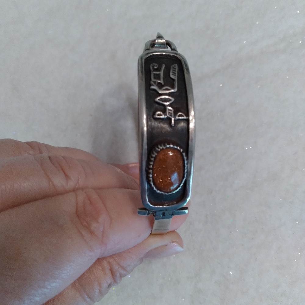 Silver Egyptian Cartouche with Goldstone bracelet.